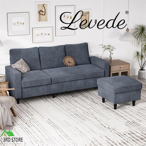 Levede 3 Seater Sofa L-Shaped Convertible Modular Couch Lounge Ottoman 195cm