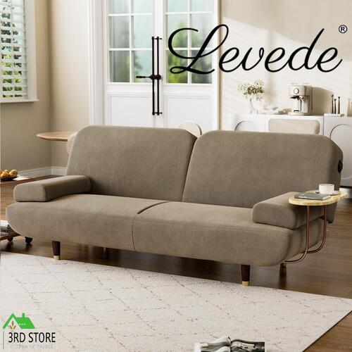 Levede Convertible Sofa Bed Lounge Couch Charging Station 3 Seater Side Table