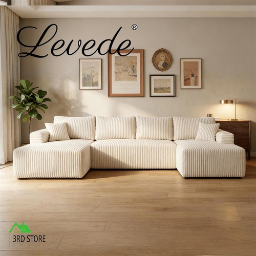 Levede Modular Sofa Lounge Set Corduroy U Shaped Sectional Cloud Couch Beige