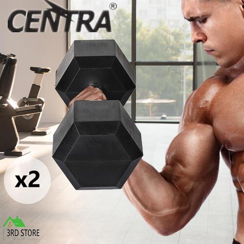 Centra 2x Rubber Hex Dumbbell 10kg Home Gym Exercise Weight Fitness Training