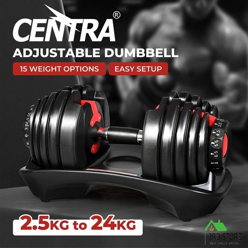 Centra 24kg Adjustable Dumbbell Single Weight Plates Home Gym Fitness Exercise