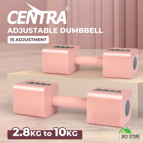 Centra Pair Adjustable Dumbbells 2.8kg-10kg Gym Training Metal Weight Set Pink