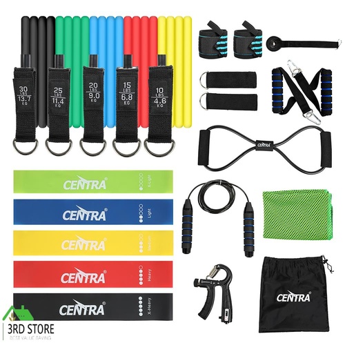 Centra Resistance Bands Set Working Out Carry Bag Men Women Home Gym Exercise
