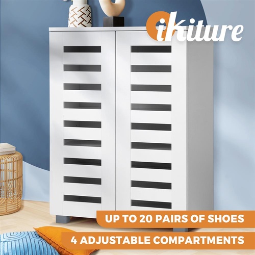 Oikiture Shoes Rack Shoe Storage Cabinet Organiser Shelf 2 Doors 20 Pairs White
