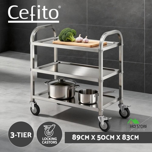 Cefito 3-Tier Stainless Steel Kitchen Trolley with Wheels 89X50X83cm
