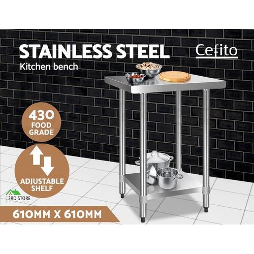 Cefito Stainless Steel Kitchen Benches Work Bench Food Prep Table 610x610mm 430