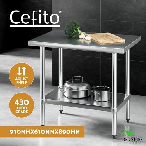Cefito Stainless Steel Kitchen Benches Work Bench 910x610mm 430