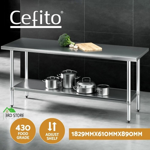 Cefito Stainless Steel Kitchen Benches Work Bench Food Prep Table 1829x610mm 430