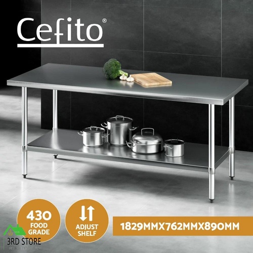 Cefito Stainless Steel Kitchen Benches Work Bench Food Prep Table 1829x760mm 430