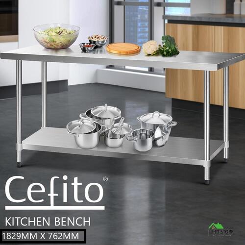 RETURNs Cefito Stainless Steel Kitchen Benches Work Bench Food Prep Table 1829x760mm 430