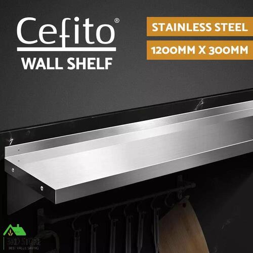 Stainless Steel Wall Shelf Kitchen Shelves Rack Mounted Display Shelving 1200mm