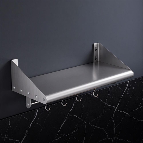 Cefito 610mm 430 Stainless Steel Wall Shelf with Hooks and Side Guards