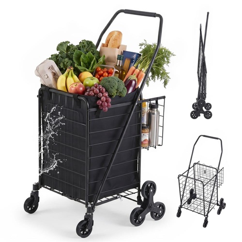 Emajin Shopping Trolley Cart Folding Aluminium Utility Cart Black