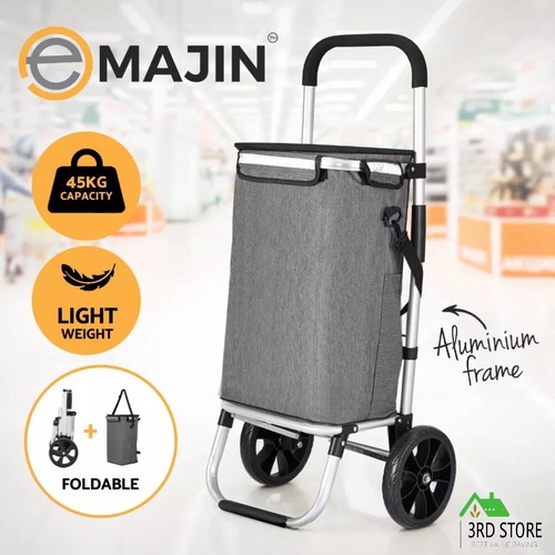 Emajin Shopping Trolley Cart Foldable Grocery Basket Storage Bag Wheel 45KG Grey