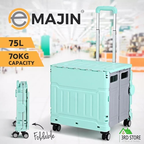 Emajin Green Shopping Trolley Cart Foldable Grocery Storage Portable Bag 75L