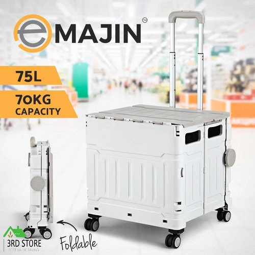 Emajin Shopping Trolley Cart PP Foldable Grocery Storage Portable Bag 75L White