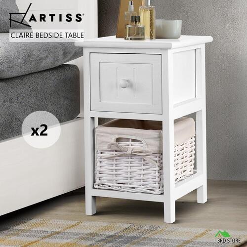 Artiss Bedside Tables Drawers Side Table Storage Cabinet Nightstand Bedroom x2