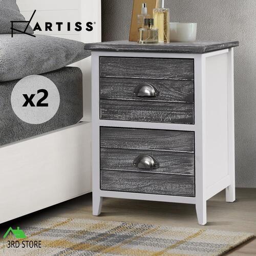 Artiss Bedside Tables Drawers Side Table Cabinet Nightstand Grey Vintage Unit x2