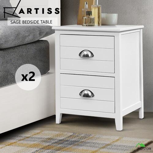Artiss Bedside Tables Drawers Side Table Cabinet Nightstand White Vintage Unitx2