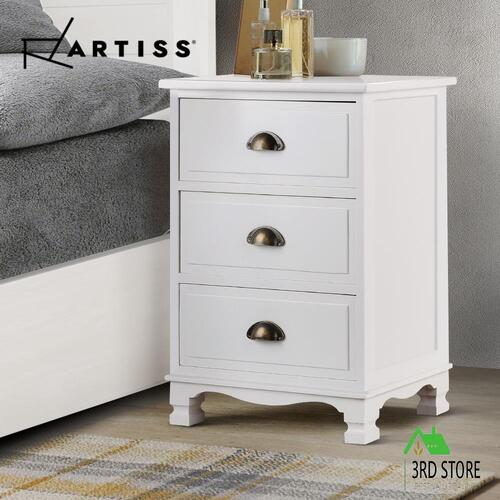 RETURNs Artiss Bedside Tables Drawers Side Table Storage Cabinet Dresser White Vintage