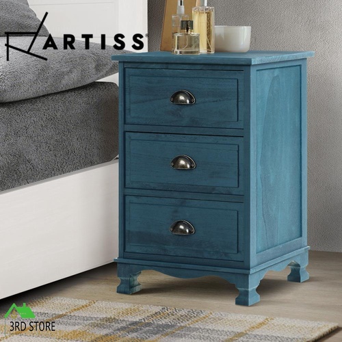 Artiss Bedside Tables 3 Drawers Side Table Cabinet Vintage Bedroom Storage Blue