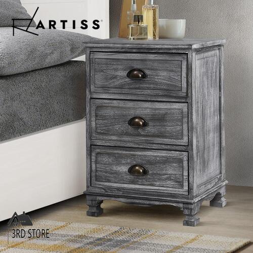 Artiss Bedside Tables Side Table Drawers Cabinet Vintage Grey Nightstand Dresser