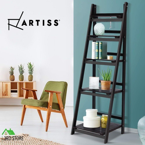 Artiss Display Shelf Bookshelf 5 Tier Wooden Ladder Stand Storage Rack Coffee