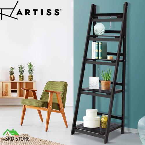 Artiss Display Shelf Bookshelf 5 Tier Wooden Ladder Stand Storage Rack Coffee