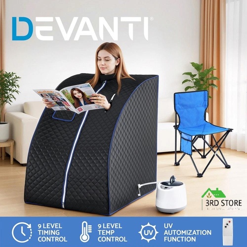 Devanti Portable Steam Sauna Tent 1000W 2L Steamer Pot Personal Home SPA Timer