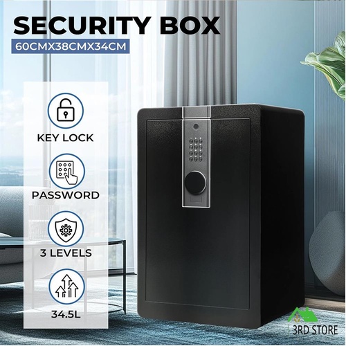 Digital Safe Security Box 34.5L Large Key Fingerprint Light Home Cash Deposit
