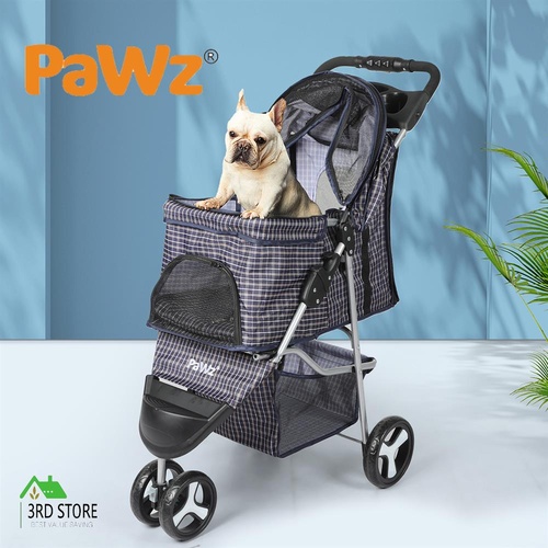 PawZ Compact Design Waterproof Pet Stroller 3 Wheels and Drink Holder Plaid