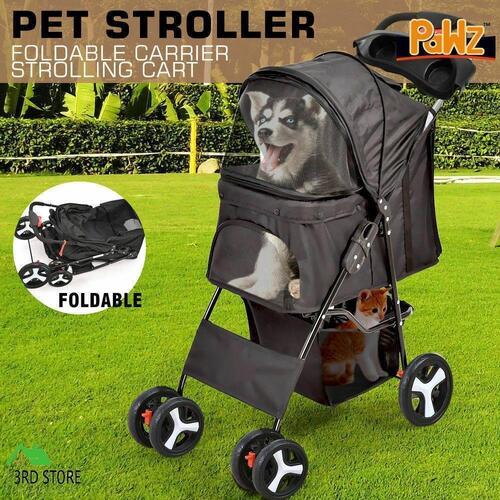 PaWz 4 Wheels Pet Stroller Dog Cat Cage Puppy Pushchair Travel Walk Carrier Pram