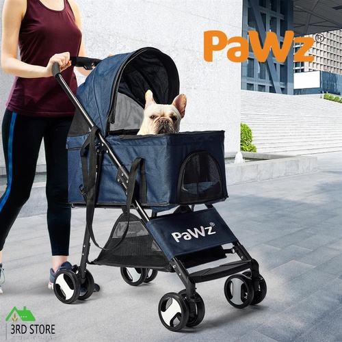 Pet Stroller Dog Cat Pram Foldable Carrier 4 Wheels Large Travel Pushchair Blue