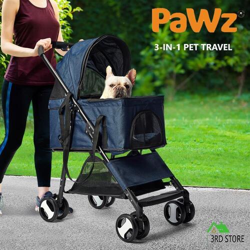 Pet Stroller Dog Cat Pram Foldable Carrier 4 Wheels Large Travel Pushchair Blue