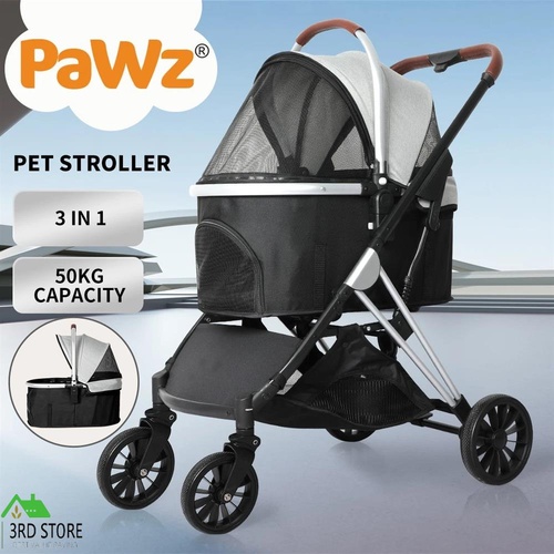 PaWz 4 Wheels Pet Stroller Dog Cat Pram Carrier Travel Foldable Aluminium 50kg