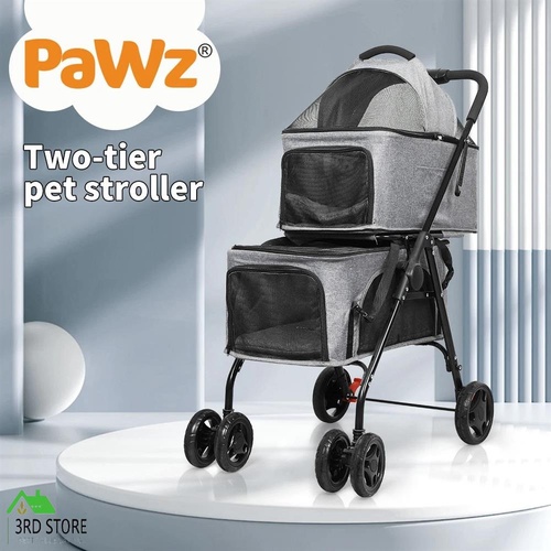 PaWz Two-tier Pet Stroller Double Dog Pram Cat Carrier Travel Pushchair Foldable