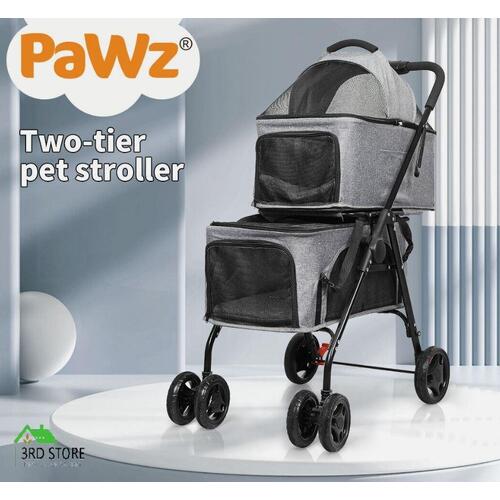 PaWz Two-tier Pet Stroller Double Dog Pram Cat Carrier Travel Pushchair Foldable
