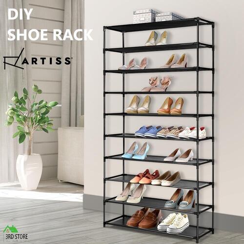 Stackable Shoe Rack Cabinet Storage Shelves 10 Tiers Shoes Stand Organiser Black