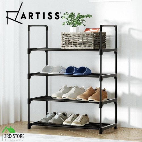 Artiss Shoe Rack Stackable Shelves 4 Tiers 55cm Shoes Storage Stand Black