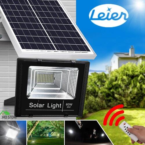 Leier Solar LED Flood Light Street Outdoor Garden Sensor Remote Security 60W
