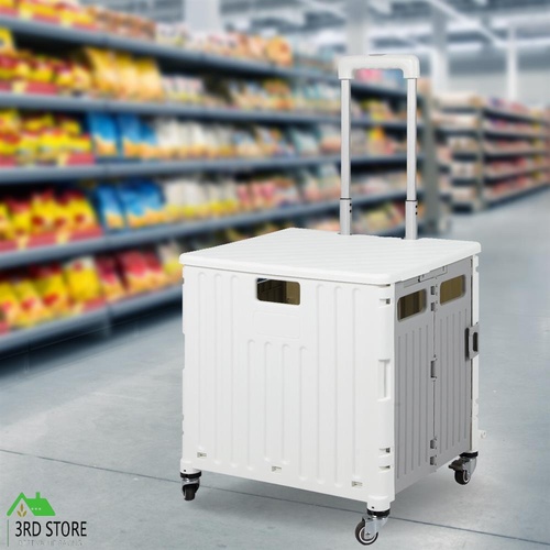 Folding Shopping Trolley Cart Portable Rolling Grocery Basket  Wheel White