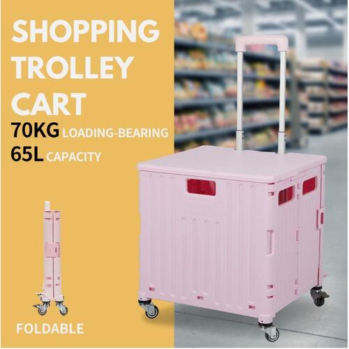 Folding Shopping Trolley Cart Portable Rolling Grocery Basket  Wheel Pink