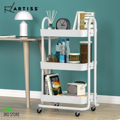 Artiss Storage Trolley Kitchen Cart 3 Tiers Rack Shelf Organiser Wheels White