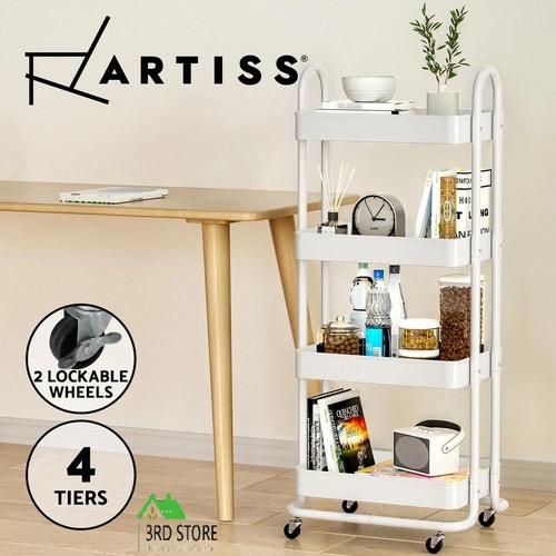 Artiss Storage Trolley Kitchen Cart 4 Tiers Rack Shelf Frame Organiser White