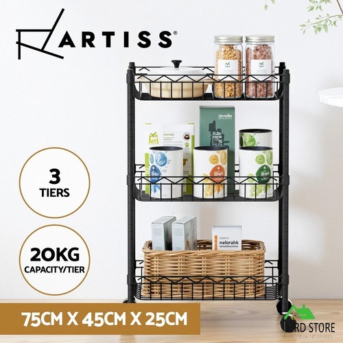 Artiss 3-Tier Shelving Unit Adjustable Garage Storage Kitchen Rack With Wheels