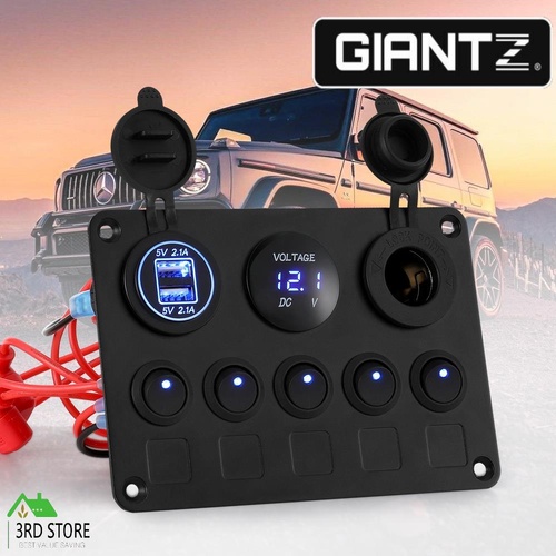 Giantz 5 Gang 12V Switch Panel For Car Boat Marine USB ON-OFF LED Rocker Toggle