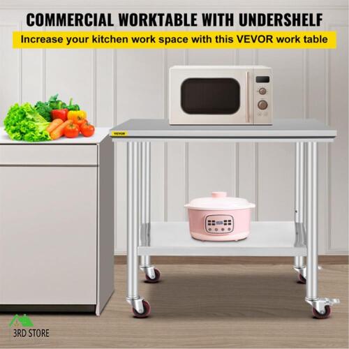 VEVOR 900x600mm Stainless Steel Kitchen Bench Food Prep Work Table w Wheels