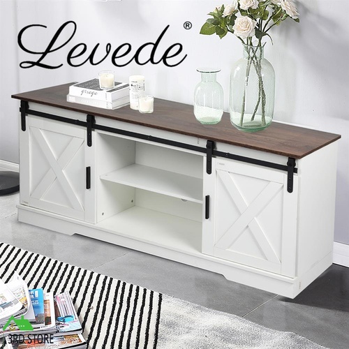 Levede TV Cabinet Entertainment Unit Stand Wooden Table Sliding Barn Door