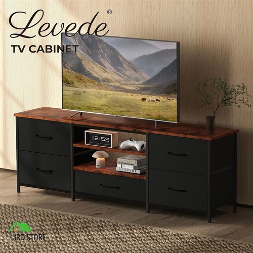 Levede TV Stand Cabinet Entertainment Unit Stand 140cm 5 Drawers Storage Shelves