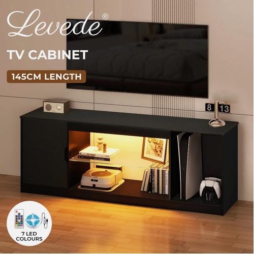 Levede TV Stand Entertainment Unit TV Cabinet Stand Storage with LED 140cm Black